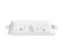 DEARMAMY Embossed Pink Gold Ceramic Rabbit Serving Tray Easter Decorative Food Holder Multipurpose Kitchen Plate for Salad and Dessert Display
