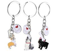 DEARMAMY Engraving Allowed Dog Keychain Set 3 Pieces Dripping Technique Alloy Pendants Stylish Pet for Collars and Bags