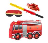 DEARMAMY Fire Truck Pinata Set for Boys Birthday Party with Blindfold Bat Confetti Firefighter Theme Party Decoration and Sugar-Filled Pinata