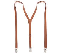 DEARMAMY Fully Adjustable Pu Leather Suspenders for Men and Women Stylish Y-Back Clip-on Pants Strap Brown Braces Fits Heights 5Ft to 5Ft 9In