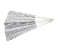 DEARMAMY Glitter Folding Handheld Fan 13" Large Bamboo Frame with White Silver Fan Surface for Rave Festivals Concerts and Dance Events for Women