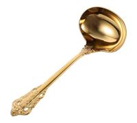 DEARMAMY Gold Stainless Steel Large Kitchen Ladle with Hanging Design Ergonomic Rustproof Soup Spoon for Serving Wear-Resistant Western-Style Cooking and Mixing Utensil