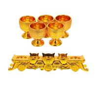 DEARMAMY Golden Offering Cup Set for Temple Worship Retro Compact