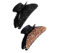 DEARMAMY Hair Claw Clips Elegant Black Rhinestone Resin Hair Styling Tools 2Pcs Large Ponytail Holder Accessories for Women and Girls
