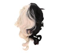 DEARMAMY Half Black Half White Curly Wig for Halloween Cosplay Synthetic Wavy Hair with Bangs for Parties Theme Events and Daily Wear Handmade Quality for Natural Look