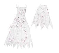 DEARMAMY Halloween Ghostly Bride Costume for Women Spooky Masquerade Outfit with Veil for Halloween Parties and Role Playing Events Comfortable and Terrifying Design