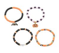 DEARMAMY Halloween Polymer Clay Beaded Bracelet Set Pumpkin Letters, Stylish Stretch Wrist Jewellery for Holiday and Daily Dress, Modern Festival Accessory for Lovers and Relatives