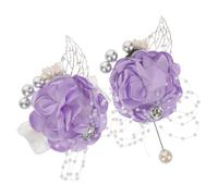 DEARMAMY Handcrafted Wedding Wrist Corsages Set with Boutonniere Artificial Fresh Looking Floral Wristlet Band and Pin for Bride Groom Proms Parties Delicate Romantic Accessories