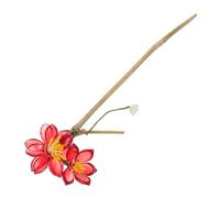 DEARMAMY Handmade Retro Chinese Style Hair Stick Pin with Bright Red Artificial Flower Wooden Hairpin for Womens Weddings Daily Wear Traditional Hanfu and Modern Outfits Accessory