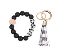 DEARMAMY Key Chain Bracelet Wristlet Bangle Keyring Tassel Bead Fashioned for Home Decor Black