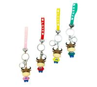 DEARMAMY Keyring 4pcs Set Cartoon Ox Keychains Lanyard Key Holder Bag Pendant Key Chain Pendant Chinese Zodiac Animal Unique Design