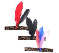 DEARMAMY Leopard Headbands 3pcs American Headdress Hair Accessories for Women Girls Party Festival Hairbands Black Blue Red Purple and Red White Black