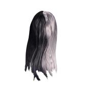 DEARMAMY Long Straight Half Black Half Grey Synthetic Wig for Role Playing and Party Makeup Featuring Gradient Two-Tone Look