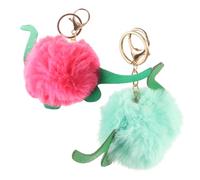DEARMAMY Luxurious Faux Dinosaur Keychain Fuzzy Ball and Pom Pom Pendant Perfect Keyring for Bag Car and Fashion