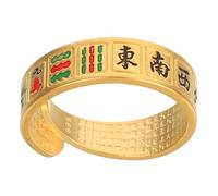 DEARMAMY Mahjong Lucky Ring for Women Sand Gold Chunky Index Finger Band Feng Shui Jewelry Symbolizing Wealth and Prosperity Comfortable Fit Party Costume Accessory