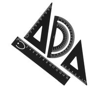 DEARMAMY Metal Ruler Set for Drawing Stationery, 4pcs Black Steel Measuring and Drafting Tools Kit, Multi-Functional Geometry Rulers for School Math and Architecture Design