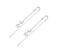 DEARMAMY Moon and Star Threader Earrings for Women, Silver Copper Long Hollow Tassel Drop Earrings, Lightweight Piercing Jewelry for Teen Girls and Casual Wear