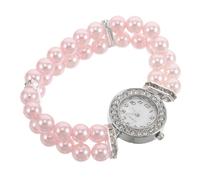 DEARMAMY Multi-Functional Ladies Bracelet Watch with Double Strand Imitation Pearls and Rhinestones, Adjustable Comfort Fit Elastic Stretch Band, for Prom Party or Evening Attire