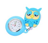 DEARMAMY Nurse Pocket Watch with Stretchable Silicone and Zinc Alloy Material Featuring A Cute Owl Design in Sky Blue, for Setting and Hospital Use with Press Button to Open Function