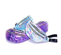 DEARMAMY Outdoor Waist Bag Sequins Lady's Pu Leather Fanny Pack Cosmetic Pouch for Women Reflective Detail (Pearl)