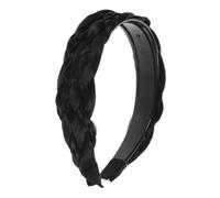 DEARMAMY Plaited Design Braid Wig Headband Hair Hoop for Women Decorative Hair Accessory Wide Five Strand Natural Black Hairband for Daily Wear and Special Occasions