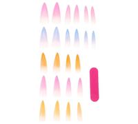 DEARMAMY Press on False Nails Artificial Nail Art Super Long Rainbow Gradient 24pcs Shiny and Charming Design Coffin Shape with Chip-resistant Abs Material for Theme Party and Daily Life