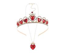 DEARMAMY Princess Tiara Crown Set Red Crystal Hearts Bridal Hairpiece for Women Wedding Birthday Party Rhinestone Headband Accessory