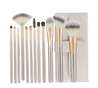 DEARMAMY Professional Makeup Brush Set 12pcs Nylon and Wood Handle Brushes Portable Rice White Cosmetic Bag for Face Powder Eyebrow Blush Application