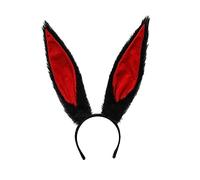 DEARMAMY Rabbit Ear Headband Black Faux Fur Red Lining 33cm Cosplay Bunny Ears Costume Accessory for Halloween Party Adults
