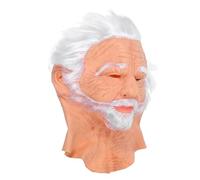 DEARMAMY Realistic Old Guy Mask for Halloween Full Head White Hair Beard Mask with Creepy Wrinkle Details for Masquerade Parties and Role Playing Events