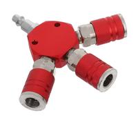 DEARMAMY Red Aluminum Air Hose Splitter Quick Connect Fitting Carbon Steel Pneumatic Manifold for Industrial Air Compressor Applications