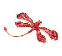 DEARMAMY Red Dragonfly Brooch Pin for Women with Rhinestone Embellishment, Scratch-resistant Alloy Design, for Casual Attire and Evening Dress, Nature Inspired Animal Jewelry Accessory
