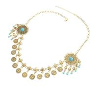 DEARMAMY Retro Flower Hair Accessories Bohemian Style Women Headpieces Faux Turquoise Beads Lightweight Chain Forehead Headpiece for Wedding Jewelry and Girls Hair Accessories
