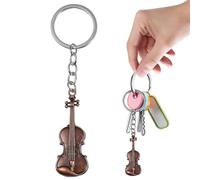 DEARMAMY Retro Guitar and Mini Violin Metal Keychain Pendant, Vintage Music-themed Keyring Accessory in Antique Copper, for Bag Decoration and Personalised Use