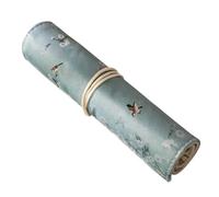 DEARMAMY Retro Sky-Blue Cloth Roll Pen Bag with Beautiful Flowers and Cranes Printing Lightweight Polyester Pencil Storage for Home for Pens and Pencils