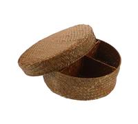 DEARMAMY Round Handwoven Rattan Fruit Basket with Lid Divided Wicker Desktop Storage Organizer for Snacks Bread Vegetables Natural Craftsmanship Tray for Kitchen Counter and Home Decor