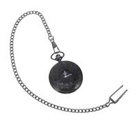 DEARMAMY Round Pocket Watch Steampunk Style Dual Display Dial Roman Arabic Numerals Dark Dial Gold Lettering Thick Chain Unique Gift