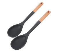 DEARMAMY Silicone Cooking Spoon with Large Wooden Handle 2Pcs Heat Resistant Kitchen Utensils for Nonstick Pans and Everyday Cooking