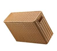 DEARMAMY Slim Woven Storage Basket Woven Seagrass Basket Natural Wicker Magazine Rack Rectangular Newspaper Holder Rattan Toys Organizer Decorative Storage Bin for Home Office Decor