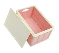 DEARMAMY Storage Bin with Wheels Foldable Plastic Crate Stackable Clothes Box for Vehicle Trunk and Camping Pink