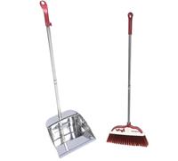 DEARMAMY Supple Broom and Dustpan with Long Handle Stainless Steel Cleaning Tools for Home and Outdoor Use Lightweight Garbage Collector for Narrow Corners for Garages Lobbies Workshops and