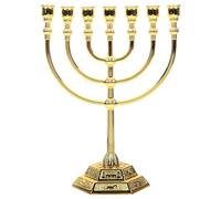 Dearmamy Tall Chanukah Menorah Menorah 7 Branch Decorative s Candle Holder 7 Arm Candlestick Holder Gold Metal Religious Artifacts For Chanukah, Shabbat, Home Decor
