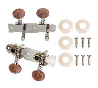 DEARMAMY Ukulele Machine Head Tuner Set 2pcs Brown Metal Tuning Pegs Dual Hole Steel Shaft for 4-String Ukulele Portable String Turning Accessories