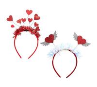 DEARMAMY Valentine's Day Heart Headband Set for Women, 2pcs Red Heart Hair Hoops with Wings, Hair Accessories for Party and Festival Use