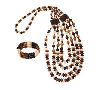 DEARMAMY Vintage Bohemian Jewelry for Women Lightweight Wooden Beaded Necklace Earrings Bracelet with Shell Pendant Retro Ethnic Multi Boho Choker for Casual and Formal Wear