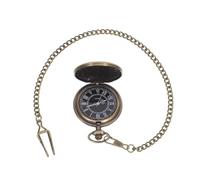 DEARMAMY Vintage Bronze Pocket Watch for Men Large Roman Numeral Dial Read Fob Watch with Flipping Cover and Chain Classic Antique Style Anniversary Wedding