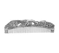 DEARMAMY Vintage Engraved Mythical Creature Metal Hair Comb for Women and Men Wide Tooth Silver Alloy Scalp Cleaning and Hair Styling Comb Traditional
