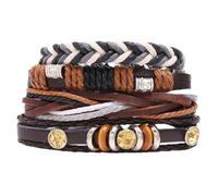 DEARMAMY Vintage Multi-layer Leather Bracelet Set, Woven Wrist Chain for Couples and Unisex, 4pcs DIY Adjustable Hand Rope for Men and Women
