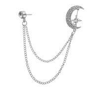 DEARMAMY Vintage Rhinestone Moon Lapel Pin with Hanging Chain for Men S Suit Accessories Sparkling Crystal Brooch Jewelry Silver Finish Versatile Styling for Jackets Scarves Cardigans