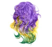 DEARMAMY Women Three Color Synthetic Hair Wig with Bangs Long Wavy Design in Purple Yellow Green for Party Use, Made of K Silk and P Silk, Can be Restyled and Feels like Human Hair